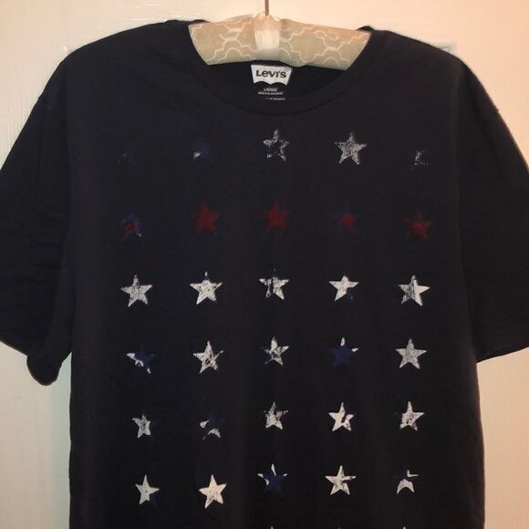 LEVI’S L Navy Distressed Stars Style Tee - Picture 3 of 7